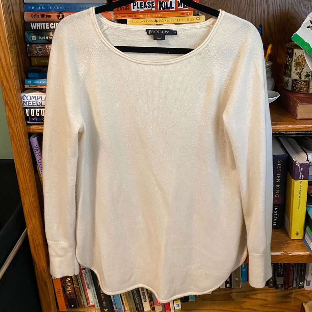 Cream white Pendleton cashmere swoop neck sweater